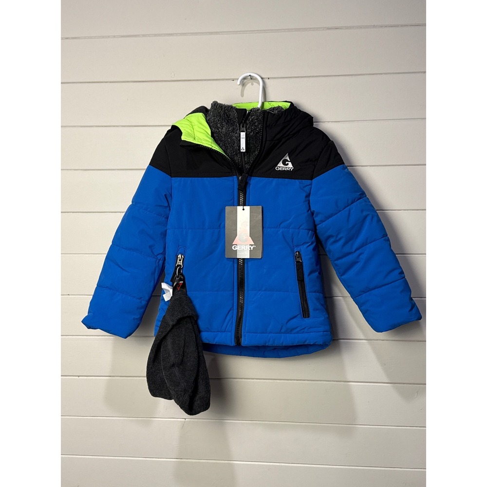 NEW Gerry Kids‎ Puffer Systems Jacket 2 Jackets in 1 Blue Neon Green Beanie